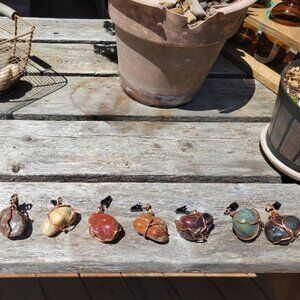 Beautiful Polished Rocks, Copper Wrapped Table Cloth Weights